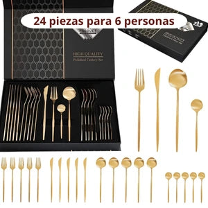 Brilla en Cada Cena: Set de Cubiertos Dorados de Lujo