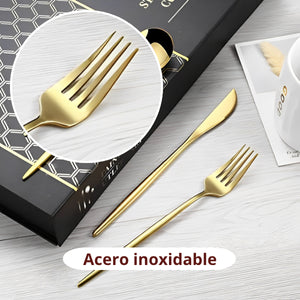 Brilla en Cada Cena: Set de Cubiertos Dorados de Lujo