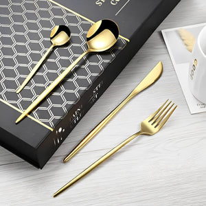 Brilla en Cada Cena: Set de Cubiertos Dorados de Lujo
