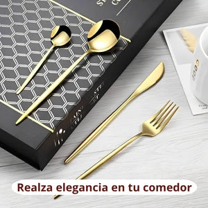Brilla en Cada Cena: Set de Cubiertos Dorados de Lujo