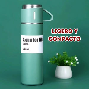 Termo Con 3 Tazas Acero Inoxidable
